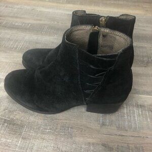 H London Black Suede Woven Ankle Boots Zipper size EU 37 US 6